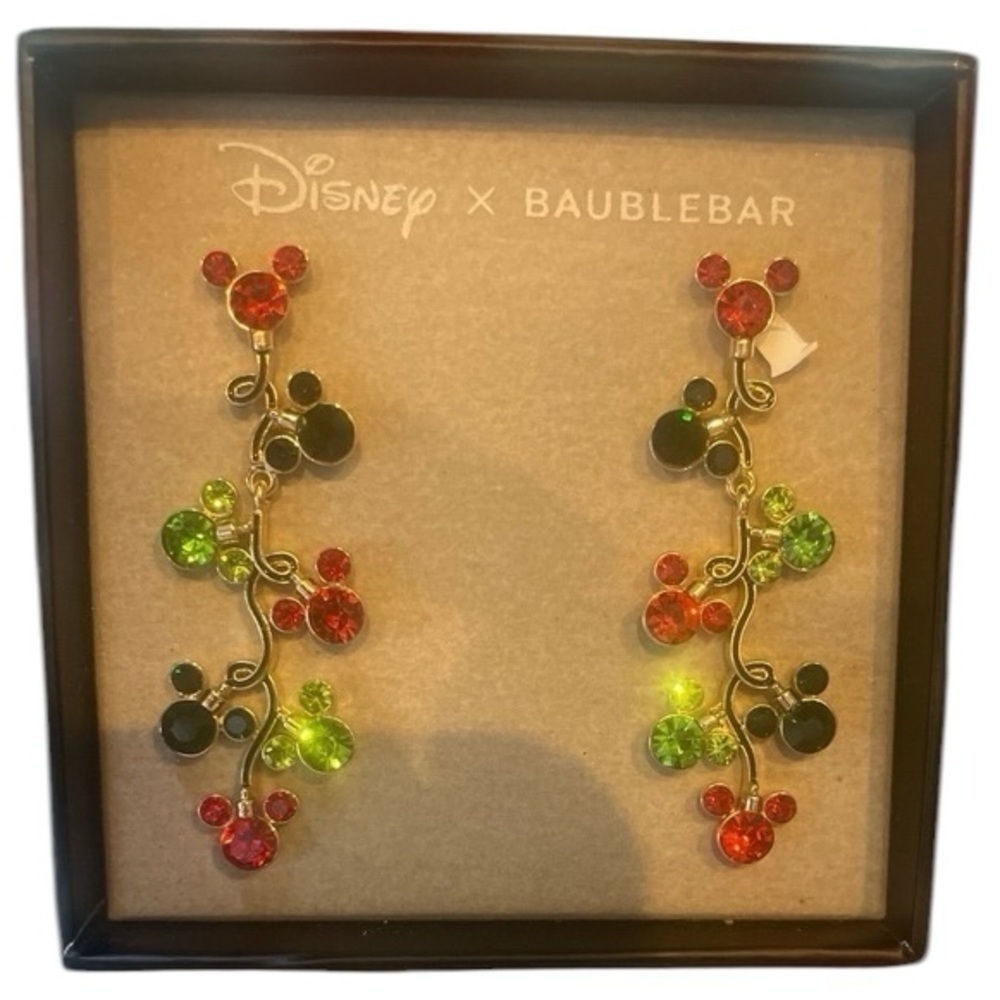 DISNEY Christmas Holiday Mickey Mouse Ears Tree Lights Dangle Earrings NEW NWT